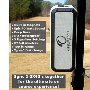 One Under GX40 Magnetic Wireless Speaker | Built in Magnet Locks onto cart Rail | Massive 40W Sound | IPX7 Waterproof,Shockproof,18 Hr Battery,100ft Range,Fast Type-C Charger-Gray