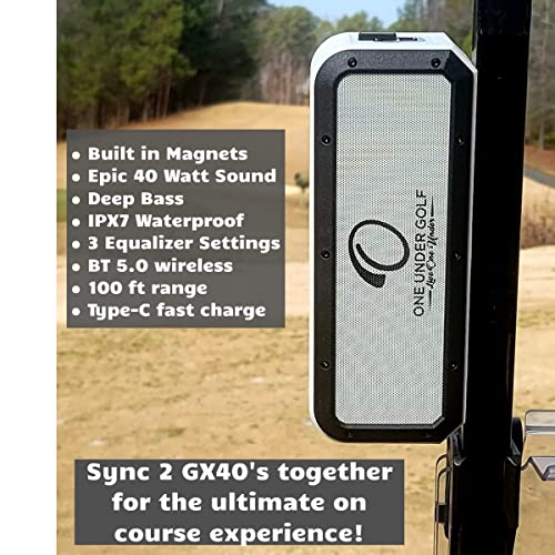 One Under GX40 Magnetic Wireless Speaker | Built in Magnet Locks onto cart Rail | Massive 40W Sound | IPX7 Waterproof,Shockproof,18 Hr Battery,100ft Range,Fast Type-C Charger-Gray