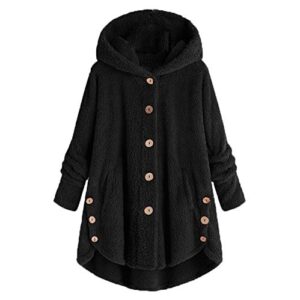 andongnywell womens fuzzy fleece jacket solid open front hooded cardigan coats fleece outwear with pockets (black,medium)