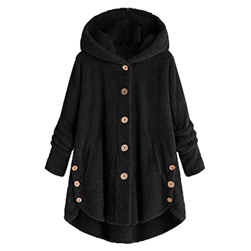 Andongnywell Womens Fuzzy Fleece Jacket Solid Open Front Hooded Cardigan Coats Fleece Outwear with Pockets (Black,Medium)