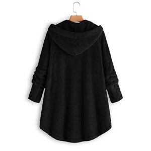 Andongnywell Womens Fuzzy Fleece Jacket Solid Open Front Hooded Cardigan Coats Fleece Outwear with Pockets (Black,Medium)