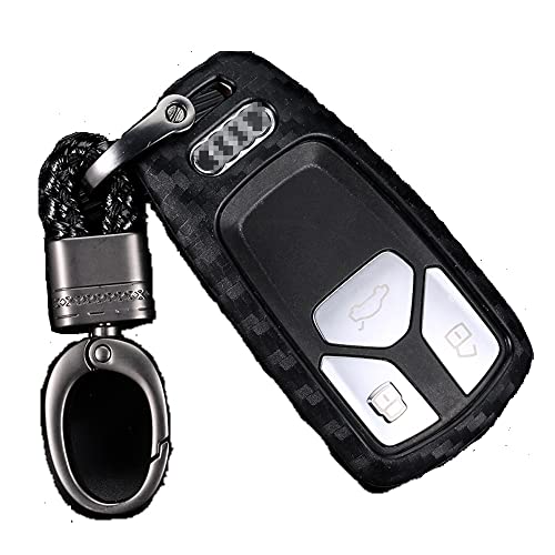 Royalfox(TM) Soft Silicone Carbon Fiber Style Smart keyless Remote Key Fob case Cover for Audi A3 A4 A5 A6 A7 Q3 Q5 Q7 C5 C6 B6 B7 B8 TT 80 S6 A6 C6 Keychain (for Audi New Key)