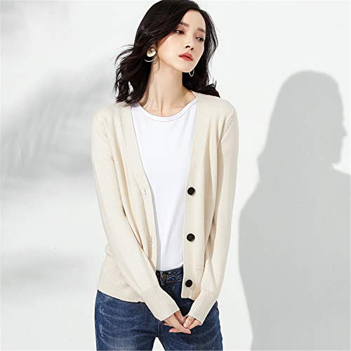 Andongnywell Women Long Sleeve Cardigan Sweater Button Down Knit Sweater Coat Short Soft and Comfortable top (Apricot,XX-Large)