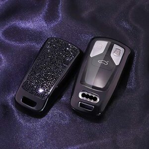 SANRILY 1Pcs Sparkling Bling Key Fob Cover Case for Audi A4 Q7 Q5 TT A5 A6 SQ5 R8 S4 S5 Keyless Entry Remote Key Holder Samrt Key Protector with Keychain Black