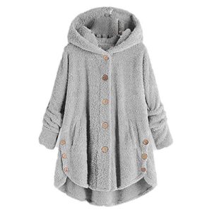 andongnywell women oversized sherpa hoodie fuzzy fleece jacket single row buttons outerwear coat with pockets (gray,x-large)