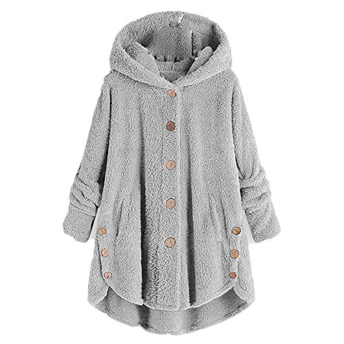 Andongnywell Women Oversized Sherpa Hoodie Fuzzy Fleece Jacket Single Row Buttons Outerwear Coat with Pockets (Gray,X-Large)