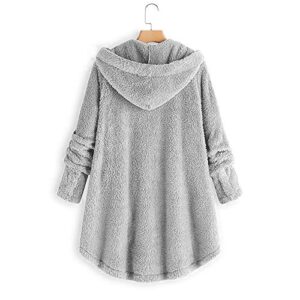 Andongnywell Women Oversized Sherpa Hoodie Fuzzy Fleece Jacket Single Row Buttons Outerwear Coat with Pockets (Gray,X-Large)