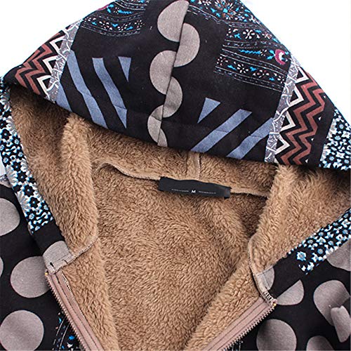 Andongnywell Womens Jackets Parka Boho Ethnic Print Vintage Fleece Lined Exotic Hooded Long Warm Padded Coats Plus Size (Black,Medium)