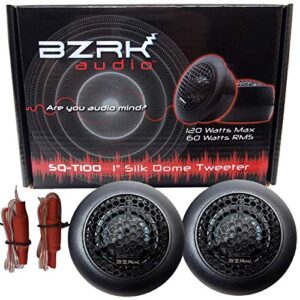 BZRK Audio SQ-T100 1 inch Silk Dome Tweeters for Car Audio (Pair) - 120 Watts Max (Each) - with Bass Blockers and Pods for Flush or Surface Mount