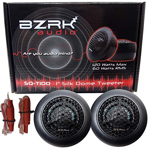 BZRK Audio SQ-T100 1 inch Silk Dome Tweeters for Car Audio (Pair) - 120 Watts Max (Each) - with Bass Blockers and Pods for Flush or Surface Mount