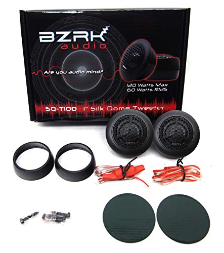 BZRK Audio SQ-T100 1 inch Silk Dome Tweeters for Car Audio (Pair) - 120 Watts Max (Each) - with Bass Blockers and Pods for Flush or Surface Mount