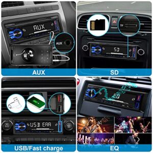 Car Radio Bluetooth Single DIN Car Stereo Audio, MP3 Player Car Stereo 1 DIN with Bluetooth Handsfree/ FM/ Dual USB/ TF/ AUX/ EQ/ Quick Charge, with Wireless Remote Control