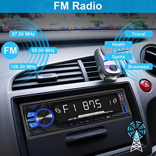 Car Radio Bluetooth Single DIN Car Stereo Audio, MP3 Player Car Stereo 1 DIN with Bluetooth Handsfree/ FM/ Dual USB/ TF/ AUX/ EQ/ Quick Charge, with Wireless Remote Control