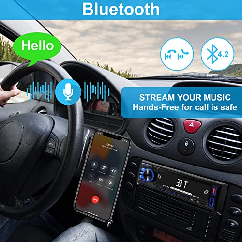 Car Radio Bluetooth Single DIN Car Stereo Audio, MP3 Player Car Stereo 1 DIN with Bluetooth Handsfree/ FM/ Dual USB/ TF/ AUX/ EQ/ Quick Charge, with Wireless Remote Control