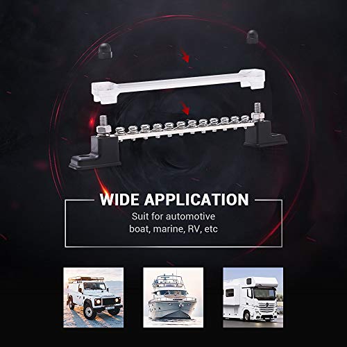 MICTUNING 12 Terminal Bus Bar -150A Ground Power Distribution Block & Cover for Car Boat Marine Distribution Terminal Block w/ 12 Screws and 2 Studs