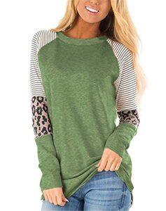 andongnywell women’s crew neck long sleeve leopard print color block casual loose t-shirt tops blouse (army green,medium)
