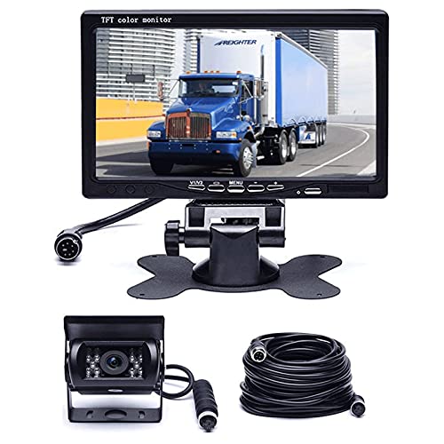 Hikity Backup Camera with Monitor Kit, Waterproof 18 IR LED Night Vision Reverse Camera + 7" Rear View Monitor Vehicle Parking System for RV Bus Trailer Truck (65ft 4-Pin Aviation Video Cable)