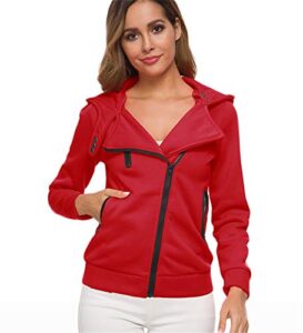jier plain hoodie oblique zipper sweatshirts zip hoodie high neck casual jumper outwear casual sweatshirt (red,x-large)