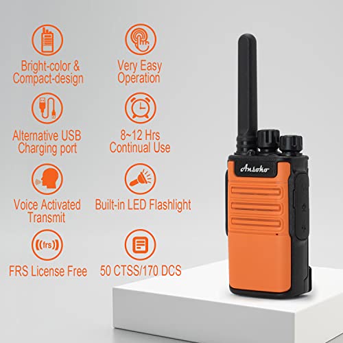 Walkie Talkies for Adults Long Range Ansoko F8X Portable FRS Two-Way Radio Walkie-Talkie with Headsets and Rechargeable Batteries (6 Pack)