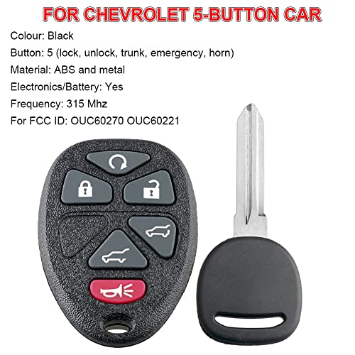 Key Fob Remote Replacement Keyless Entry Remote fits 2007-2014 Chevy Tahoe Suburban / 2007-2014 Cadillac Escalade / 2007-2014 GMC Yukon (OUC60270, OUC60221,15913427)with Uncut Trunk Car Key Fob(2PACK)