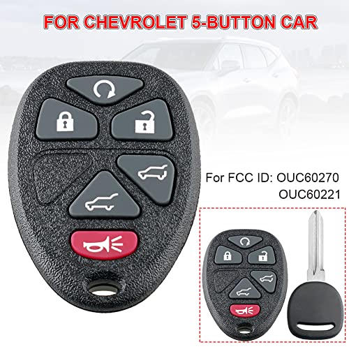 Key Fob Remote Replacement Keyless Entry Remote fits 2007-2014 Chevy Tahoe Suburban / 2007-2014 Cadillac Escalade / 2007-2014 GMC Yukon (OUC60270, OUC60221,15913427)with Uncut Trunk Car Key Fob(2PACK)