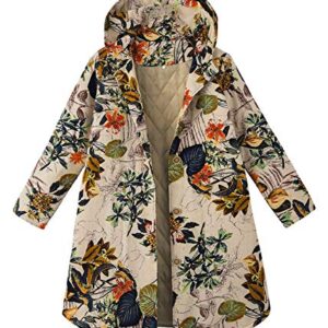 Andongnywell Ladies Warm Outwear Floral Print Hooded Vintage Coats Long Sleeve Outwear Print Hooded Overcoat (Orange,4X-Large)