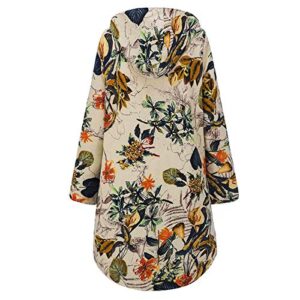 Andongnywell Ladies Warm Outwear Floral Print Hooded Vintage Coats Long Sleeve Outwear Print Hooded Overcoat (Orange,4X-Large)