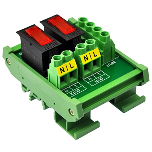 Rocker Switch Thermal Circuit Breaker Overload Protector 2 Channel Power Distribution Module DIN Rail Mount