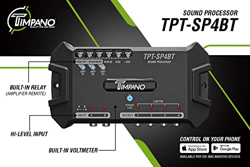 Timpano TPT-SP4BT Bluetooth DSP 4 Output Channel- Full Digital Signal DSP Car Audio Processor - Built-in Voltmeter and Remote Relay