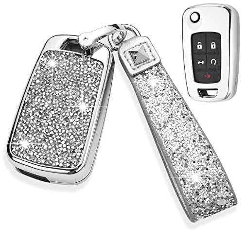 Royalfox(TM) 2 3 4 5 Buttons 3D Bling Diamond Rhinestones flip Folding Remote Key Fob case Cover for Buick Chevrolet Chevy Camaro Cruze Equinox Malibu (Silver)