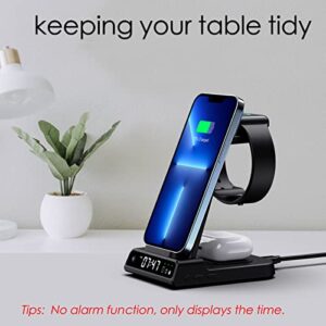 doeboe Wireless Charger, 3 in 1 Charging Station for Multiple Devices Apple with Digital Clock for iPhone 14/13/11/12/Pro Max/XR/AirP od Pro/3/2, Charger Dock for Apple Watch Series 8 7 SE 6 5 4 3 2 1