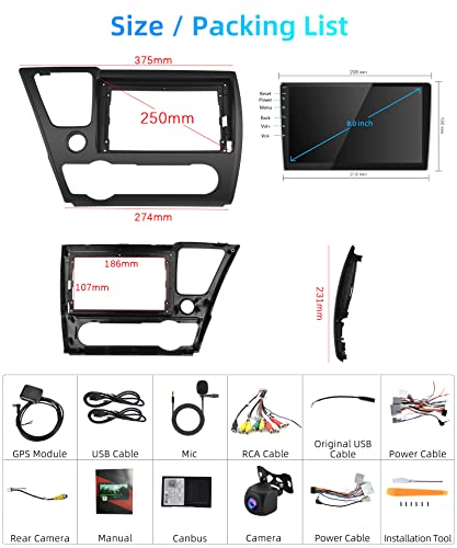 2+32G Android Stereo for Honda Civic 2013 2014 2015 2016 2017 Support Wireless Carplay&Android Auto with 9 inch Touchscreen GPS Navigation Bluetooth USB WiFi FM/RDS Radio Receiver Backup Camera