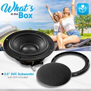 Pyle 3.5 Inch Car Audio Speaker - Single Voice Coil Subwoofer with Grill Cover and Rubber Edge - PLMW36,Black