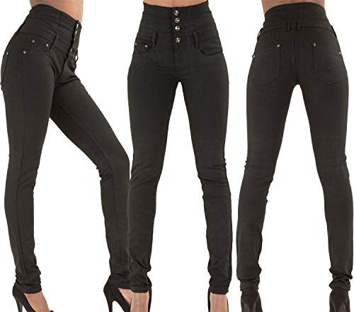 Andongnywell Plus Size Colombian Design Butt Lifting High Waist Skinny Jeans (Black,X-Large)