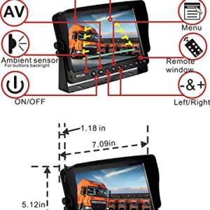 AHD 720P 7" Reverse Rear View Backup Camera System Mirror, Camera with Night Vision Waterproof IP69K Vibration-Proof 10G for Tractor/Truck/RV/Bus/Motorhome/Excavator/Caravan/Skid Steer/Harvester