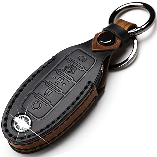 ZiHafate Leather Car Key Fob Cover Compatible with Nissan Keyless Remote Control for Nissan X-Trail Rogue Altima Quest Pathfinder Sentra Patrol CIMA Fuga Armada Teana Murano etc (C-Black), B Style