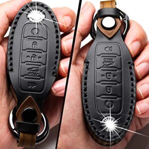 ZiHafate Leather Car Key Fob Cover Compatible with Nissan Keyless Remote Control for Nissan X-Trail Rogue Altima Quest Pathfinder Sentra Patrol CIMA Fuga Armada Teana Murano etc (C-Black), B Style