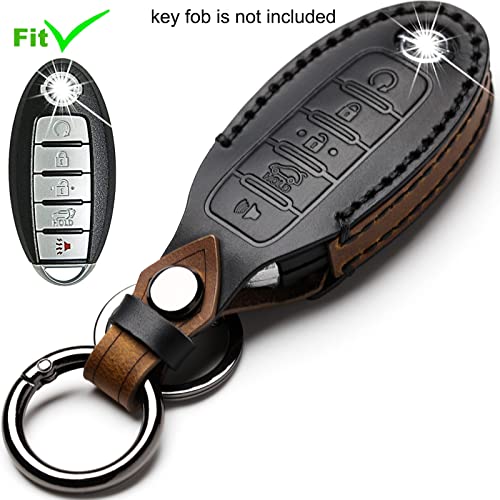 ZiHafate Leather Car Key Fob Cover Compatible with Nissan Keyless Remote Control for Nissan X-Trail Rogue Altima Quest Pathfinder Sentra Patrol CIMA Fuga Armada Teana Murano etc (C-Black), B Style