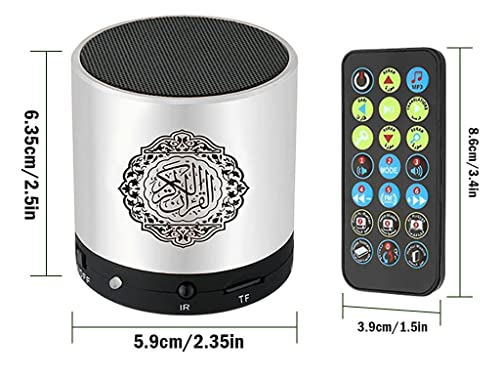 Hitopin Digital Quran Speaker FM Radio Silver Color with Remote Control Over 18Reciters and15 Translations Available Quality Qur'an Player Arabic English French, Urdu etc Mp3