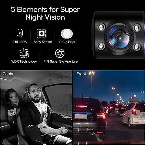 Blueskysea B2W 1080P HD Dash Cam Dual Rotatable Front and Cabin Car Dashcam Driving Recorder Camera with IR-Cut Filter IR Night Vision Views 2'' Screen 32GB SD Card for Uber Lyft Driver