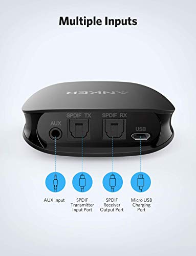 Anker Soundsync A3341 Bluetooth 2-in-1 Transmitter and Receiver, with Bluetooth 5, HD Audio with Lag-Free Synchronization, and AUX/RCA/Optical Connection for TV and Home Stereo System (Renewed)