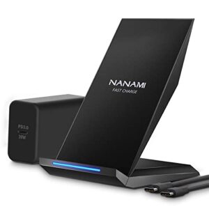 nanami fast wireless charger with 30w usb c power adapter, qi certified charging stand 7.5w compatible iphone 12/se 2/11 pro/xs max/xr/x/8 plus,10w for samsung galaxy s20+/s10/s9/s8/note 20ultra/10/9