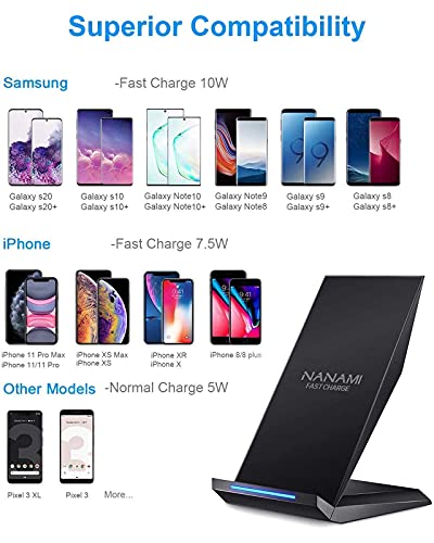 NANAMI Fast Wireless Charger with 30W USB C Power Adapter, Qi Certified Charging Stand 7.5W Compatible iPhone 12/SE 2/11 Pro/XS Max/XR/X/8 Plus,10W for Samsung Galaxy S20+/S10/S9/S8/Note 20Ultra/10/9