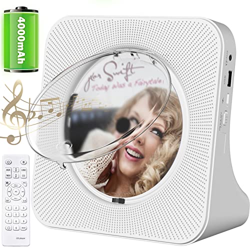 4000mAh Rechargeable Portable CD Player:Kpop Music Player with Bluetooth HiFi Speaker,Remote Control,LCD Display,Sleep Timer,Headphone Jack, Supports CD/Bluetooth/FM Radio/U-Disk/AUX