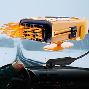 car heater, portable car heater that plugs into cigarette lighter, 12v 150w 2 in 1 car heating and cooling fan, car windshield defroster demister, 10s fast heating, 360° rotatable base yellow