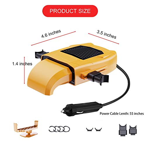 Car Heater, Portable Car Heater that Plugs into Cigarette Lighter, 12V 150W 2 in 1 Car Heating and Cooling Fan, Car Windshield Defroster Demister, 10S Fast Heating, 360° Rotatable Base Yellow