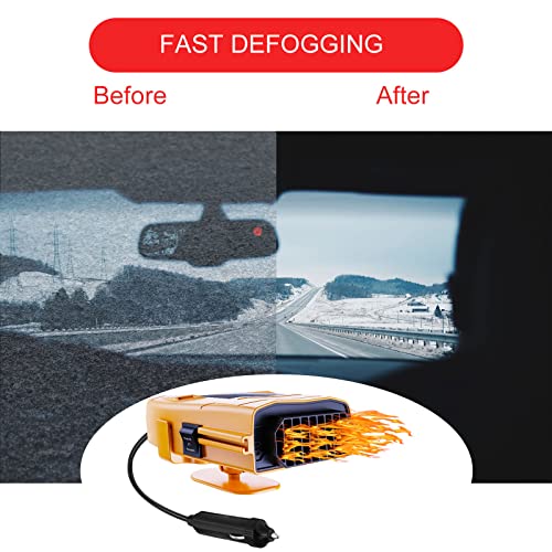 Car Heater, Portable Car Heater that Plugs into Cigarette Lighter, 12V 150W 2 in 1 Car Heating and Cooling Fan, Car Windshield Defroster Demister, 10S Fast Heating, 360° Rotatable Base Yellow