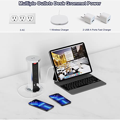 XBA Automatic Pop up Power Strip with Wireless Charger 3 AC Ouletes and 4.2A 2 USB Ports for Hotel Office Conference Table Countertop ( Black)