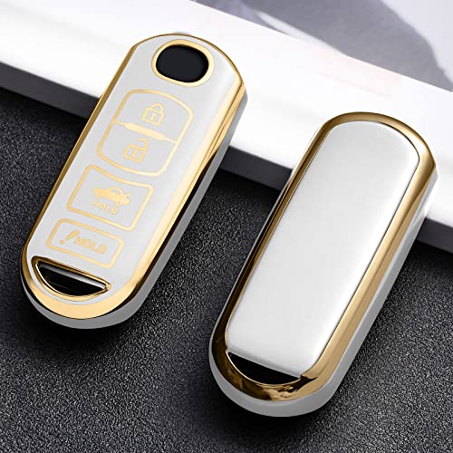 ELOHEI for Mazda Key Fob Cover Case, Compatible with Mazda 3 6 8 Miata MX5 CX3 CX4 CX5 CX7 CX9 Premium Soft TPU 360 Degree Full Protection Key Shell (White (4 Button))