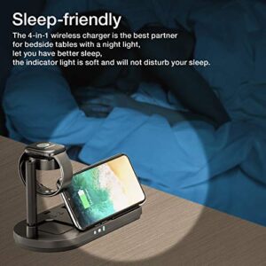 Portable 4 in 1 Charging Station for Apple Products, Wireless Fast Charger Stand with Bedside Lamp Compatible for iPhone14/13/12/11 Series, AirPods Pro 3/2, iWatch 8/7/SE/6/5/4/3/2 (Black)